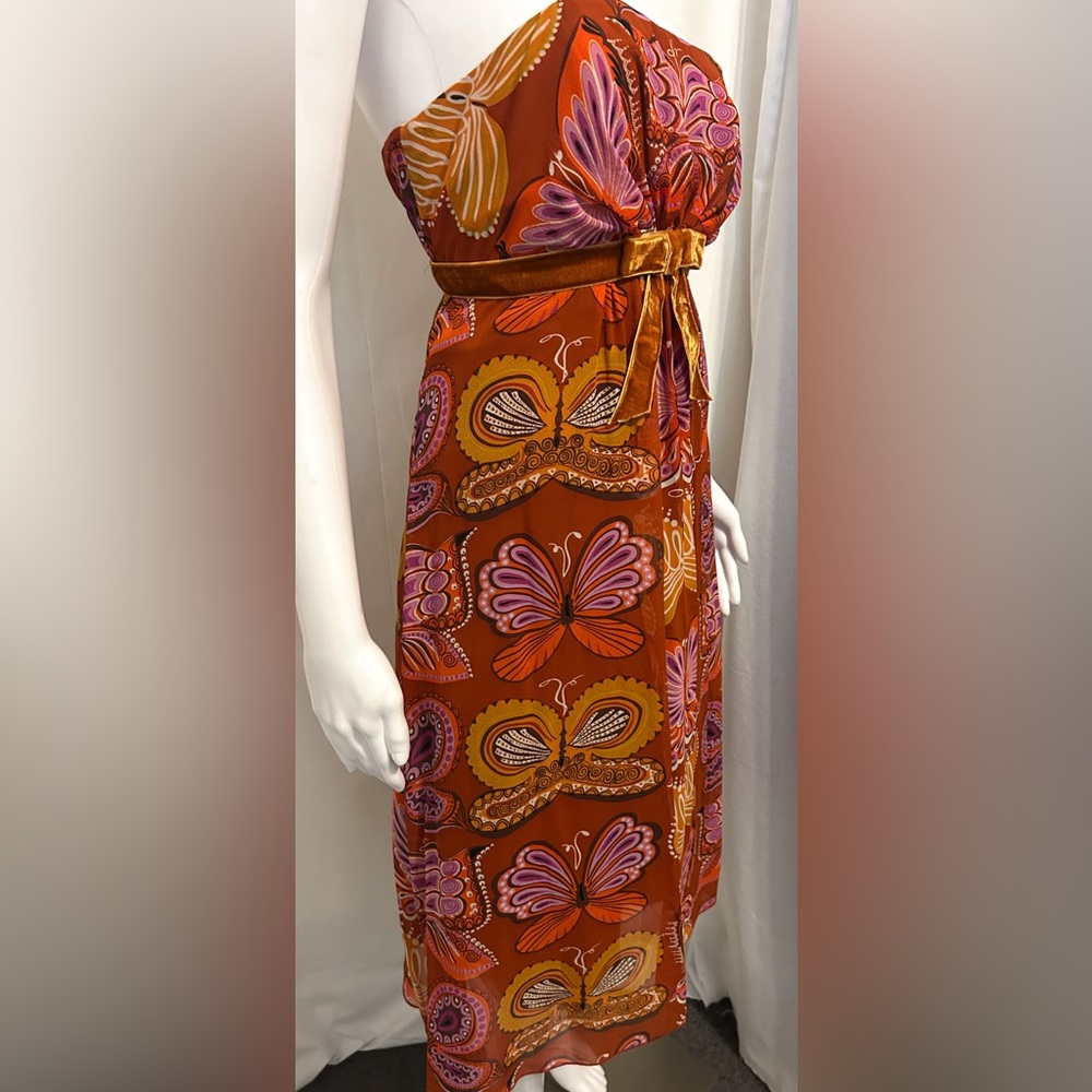 Anthropologie Anna Sui Sz 8 Orange Butterfly Dress Boho Flowy Fairycore Y2K - Picture 5 of 8